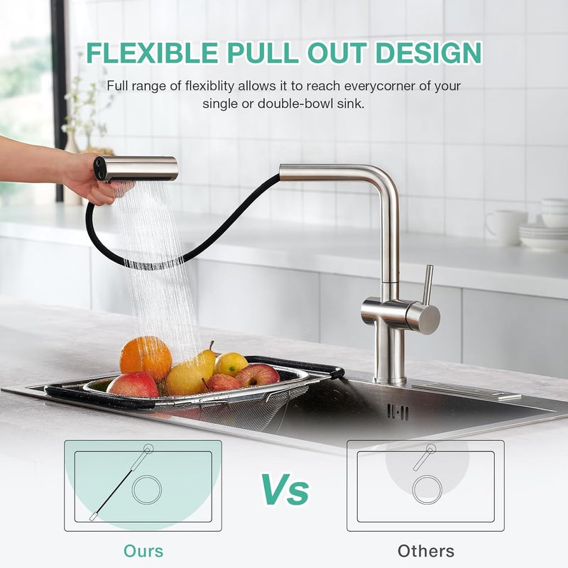 Crea Bar Sink Faucet,Chrome Bathroom Facuets 1 3 Holes, Single Handle Bathroom Faucets with Deck Plate,360°Swivel Stainless Steel Small Kitchen Faucet for Mini Pre Sink RV Vanity Faucet - Image 3
